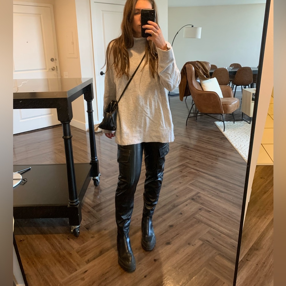 Zara black leather joggers